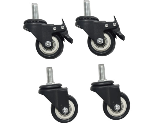 Vier Möbelrollen mit Bremse und Gewindestift