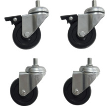 Vier Rollen mit Gewindestift und Feststellbremse