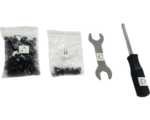 Werkzeugsatz mit Schrauben, Schraubenschlüssel und Schraubendreher