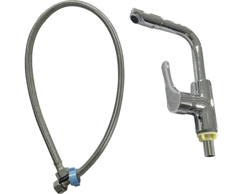 Wasserhahn und Panzerschlauch für Sanitärinstallationen