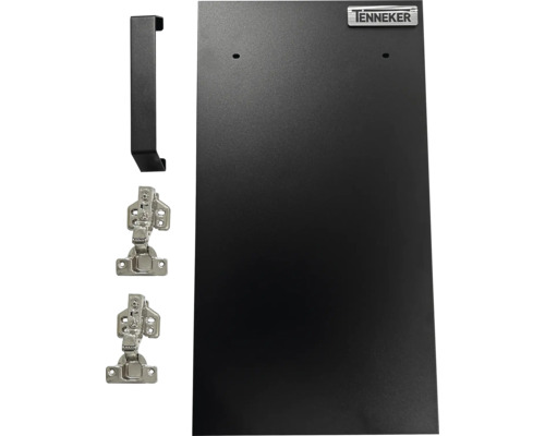 Tenneker Logo, Schranktür, Griff und zwei Scharniere
