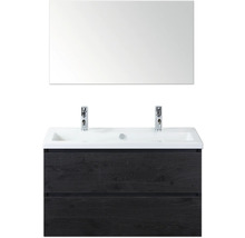 Badezimmermöbel-Set mit Doppelwaschtisch, Waschtischunterschrank und Spiegel