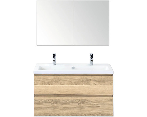 Waschtischunterschrank mit zwei Schubladen, Waschtisch und Spiegelschrank