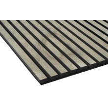 Akustikpaneel mit Lattenstruktur und Steinoptik