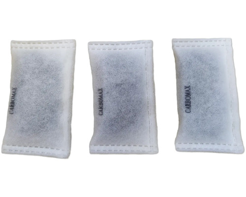 Drei Carbomax Filtermedien-Beutel zur Wasserreinigung