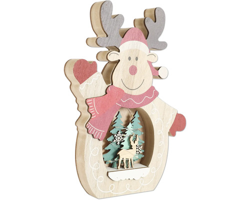 Dekoratives Rentier aus Holz mit Weihnachtsmotiven