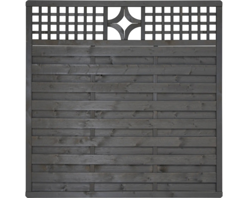 Hauptelement Konsta Livia 180 x 180 cm anthrazit Holzzaun mit Rautenmuster im oberen Bereich