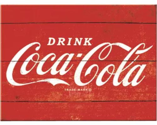 Coca-Cola Schriftzug auf Holzschild