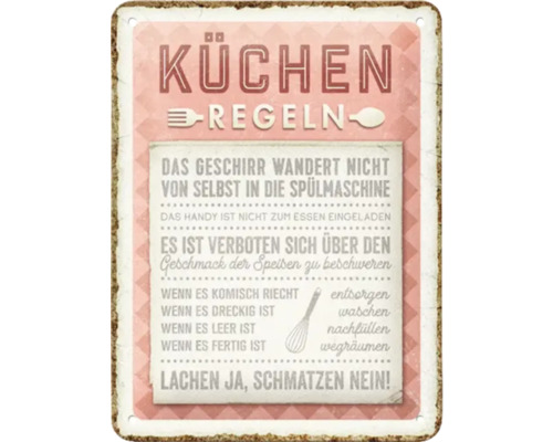 Metallschild mit Küchenregeln
