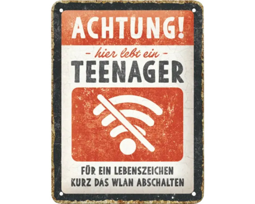 Dekoratives Schild mit der Aufschrift Achtung! Hier lebt ein Teenager