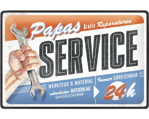 Dekoratives Schild mit der Aufschrift Papas Service, Werkzeug und Material, 24 Stunden erreichbar
