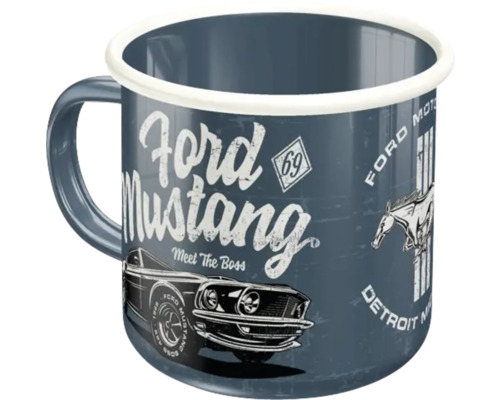 Ford Mustang Emaille Tasse mit Automobilmotiv