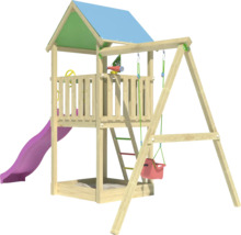 Spielturm aus Holz mit Schaukel und Rutsche für den Außenbereich