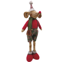 Dekofigur Stofftier Elch mit Schal und Mütze als Weihnachtsdekoration