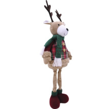 Dekorativer Plüsch-Rentier mit Geweih, Schal und Jacke für die Weihnachtszeit