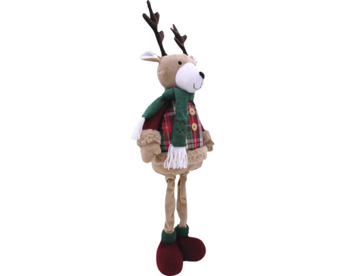 Dekorativer Plüsch-Rentier mit Geweih, Schal und Jacke für die Weihnachtszeit