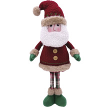 Weihnachtsmann-Dekofigur mit roter Mütze, weißem Bart und grün karierter Hose