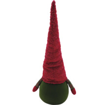 Dekorativer Weihnachtswichtel mit roter Mütze und grünem Körper als festliche Dekoration