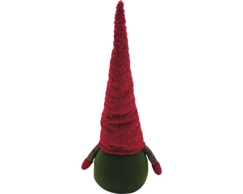 Dekorativer Weihnachtswichtel mit roter Mütze und grünem Körper als festliche Dekoration
