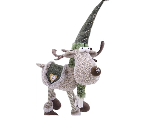 Dekorativer Elch mit Hut, Geweih und Schal als Weihnachtsdekoration