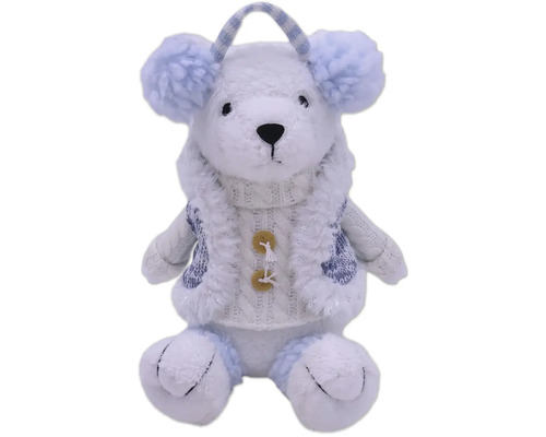 Dekorativer Stoffbär mit Ohrenschützern und Strickjacke