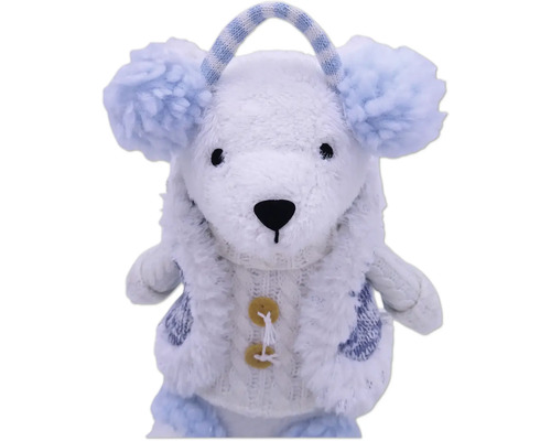 Teddybär mit Ohrenschützern und Strickjacke