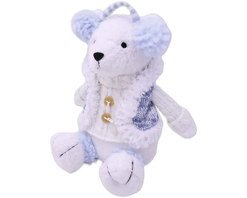 Plüschbär mit Strickjacke und Ohrenschützern
