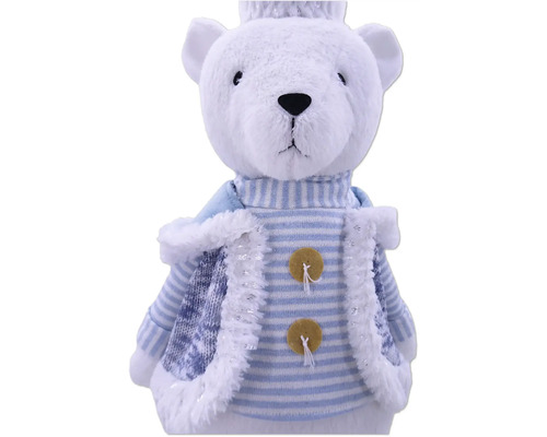 Weißer Teddybär mit Krone und gestreifter Weste mit Knöpfen