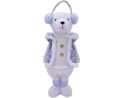 Dekorativer Eisbär mit Ohrenschützern und Strickjacke als Weihnachtsdekoration