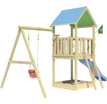 Spielturm mit Schaukel, Rutsche, Sandkasten und Jungle Gym Logo