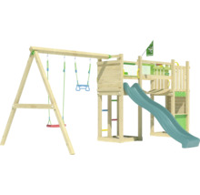 Spielturm aus Holz mit Schaukel und Rutsche für den Garten