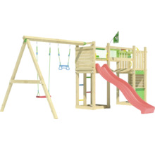 Spielplatz mit Schaukel, Rutsche und Klettergerüst aus Holz