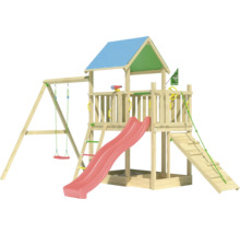 Spielturm aus Holz mit Schaukel, Rutsche und Kletterwand