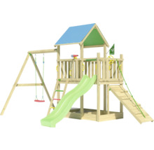 Spielturm aus Holz mit Schaukel, Rutsche und Kletterwand