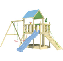 Spielturm aus Holz mit Schaukel, Rutsche, Leiter und Kletterwand für den Garten