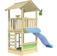 Spielturm aus Holz mit Rutsche, Kletterwand und Ausguck