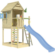 Spielturm mit Rutsche, Kletterwand und Sandkasten aus Holz