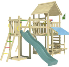Holzspielturm mit Rutsche, Leiter und Spielhaus