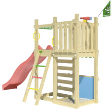 Holzspielturm mit Rutsche, Leiter und Sandkasten