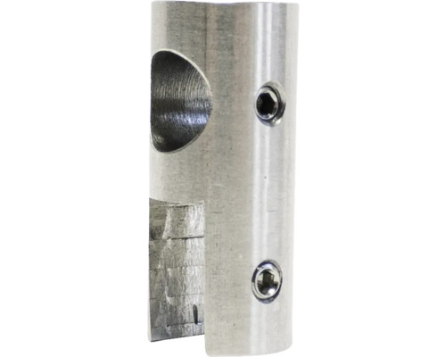 Glaskantenhalter Burschberg parallel edelstahl gebürstet Metallrohrverbinder mit Innensechskantschrauben und Aussparung