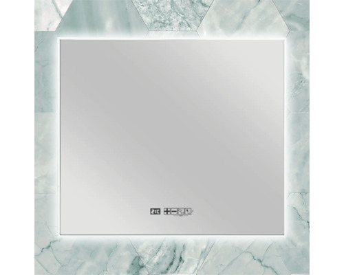 Rechteckiger Spiegel mit Marmorrahmen und Beleuchtung