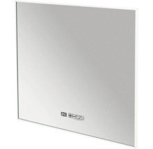 Rechteckiger Spiegel mit digitaler Anzeige und Symbolen für Funktionen wie Licht und Heizung