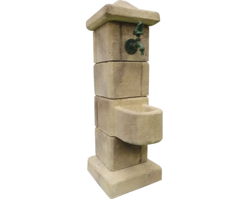 Gartenbrunnen aus Stein mit Wasserhahn und Auffangbecken
