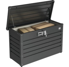 Geöffnete Gartenbox zur Aufbewahrung mit Schloss