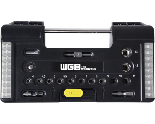 Steckschlüssel-Garnitur Set WGB Chrom-Vanadium-Stahl Verchromt 57-tlg. WGB Werkzeugkoffer mit verschiedenen Bits und Steckschlüsseln.