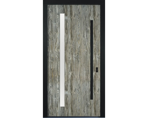 Haustür mit Holzoptik und Lichtausschnitt