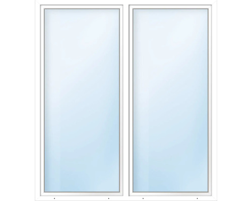 ARON Basic+ Kunststofffenster 2 Flügelig (Dreh-Kipp/Dreh-Kipp) mit festem Pfosten ESG 140x200 cm RAL 9016 verkehrsweiß