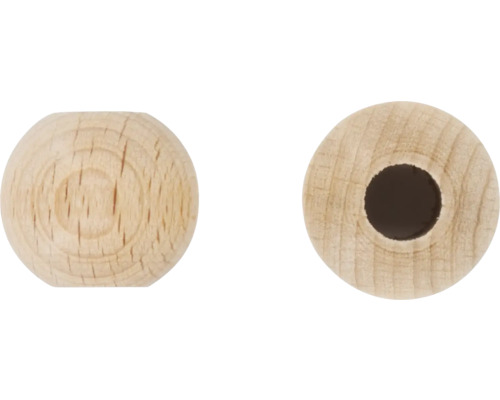 Holzkugel mit Bohrung, zwei Ansichten