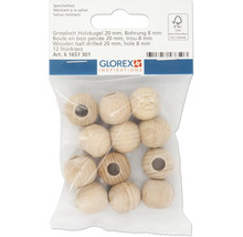 Packung mit zwölf Holzkugeln, 20 Millimeter Durchmesser, 8 Millimeter Bohrung