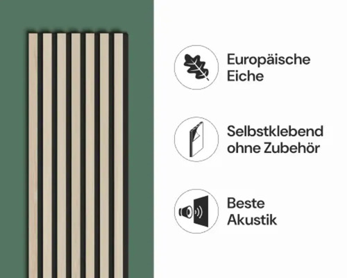 Holzpaneel mit dem Zeichen Europäische Eiche, selbstklebend ohne Zubehör und beste Akustik